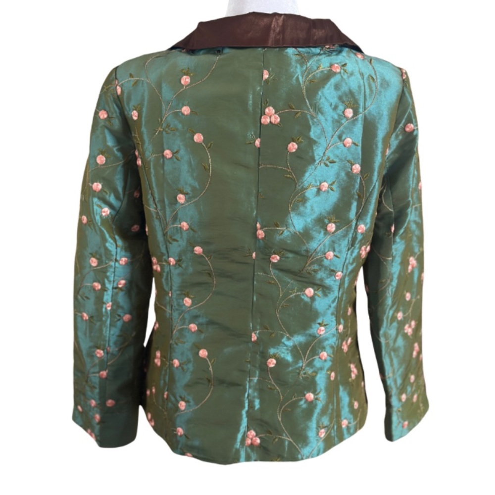 Dragon Silk Embroidered Floral Green Jacket - Picture 2 of 4